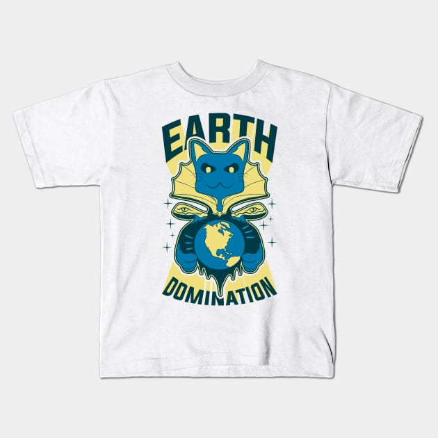 The Cat Earth Domination Kids T-Shirt by sadpanda